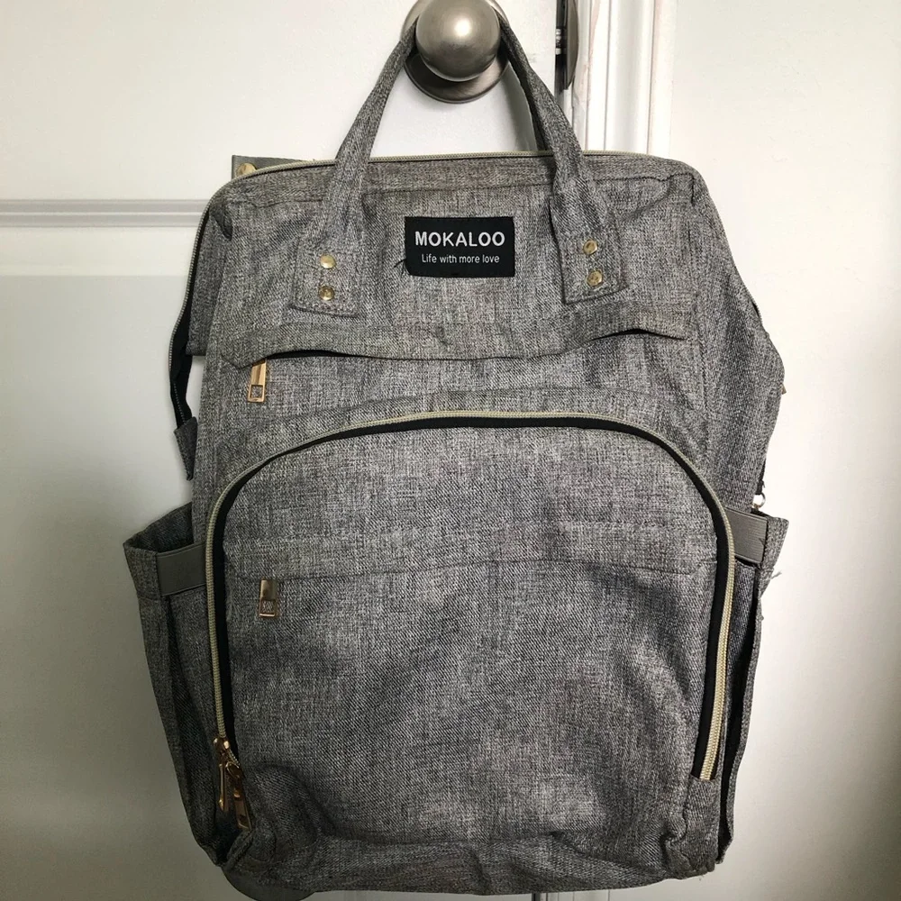 Mokaloo Gray Diaper Bag Backpack with USB Port